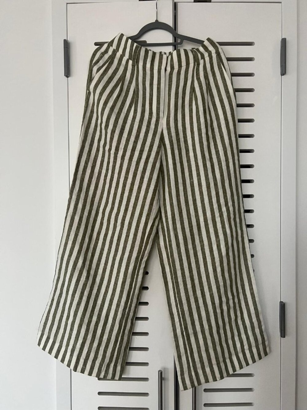 Boden Olive Ivory Stripe Linen Vest & Wide Leg Pants Set Size 8 - Picture 8 of 13